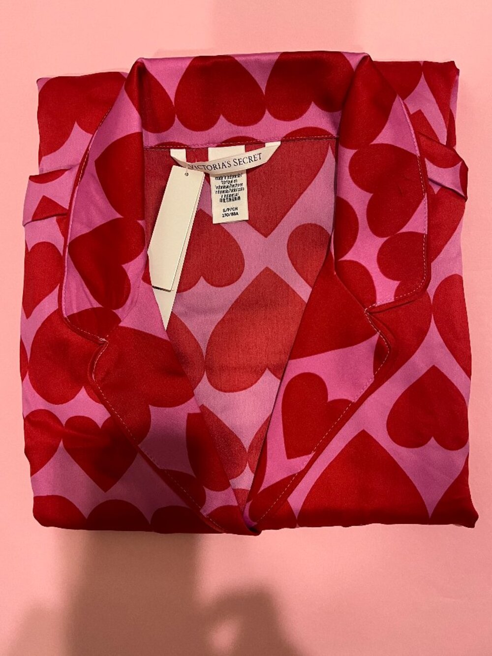 Limited Edition Victoria's Secret Peony & Lipstick Hearts Satin Long PJs, Size S
